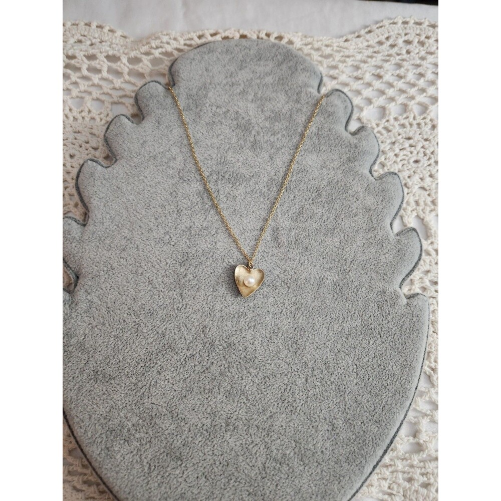 Stainless Steel Dainty Heart And Pearl Gold Toned Necklace